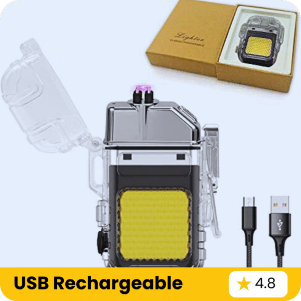 Waterproof Dual Arc Electric Lighter with 3-Mode Flashlight, Rechargeable via USB-C – Ideal for Camping, Survival & Outdoor Use (Black)